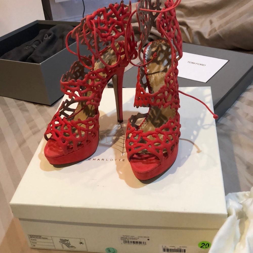 Charlotte Olympia size 8 coral platform shoes